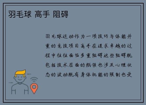 羽毛球 高手 阻碍